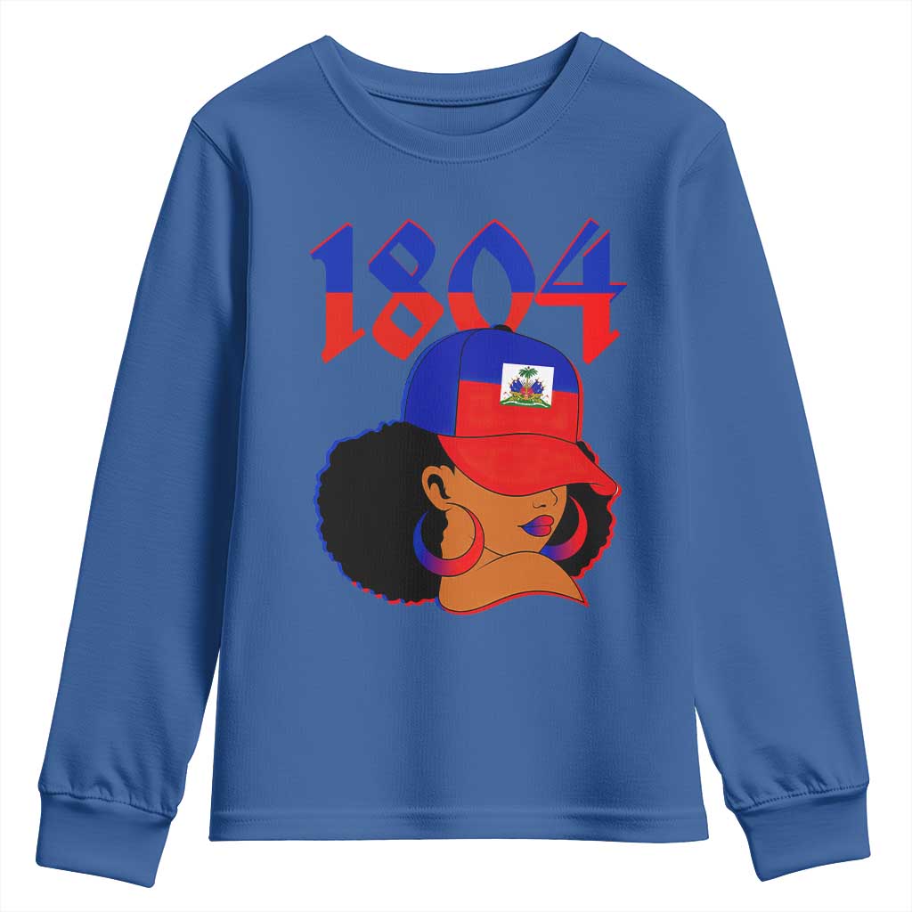 Haiti 1804 Curly Afro Queen Hoop Earrings Style Graphic Youth Sweatshirt Haitian Heritage Pride