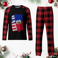 Haiti Flag Distressed Flag Graphic Plaid Pajama Set Haitian Heritage Pride