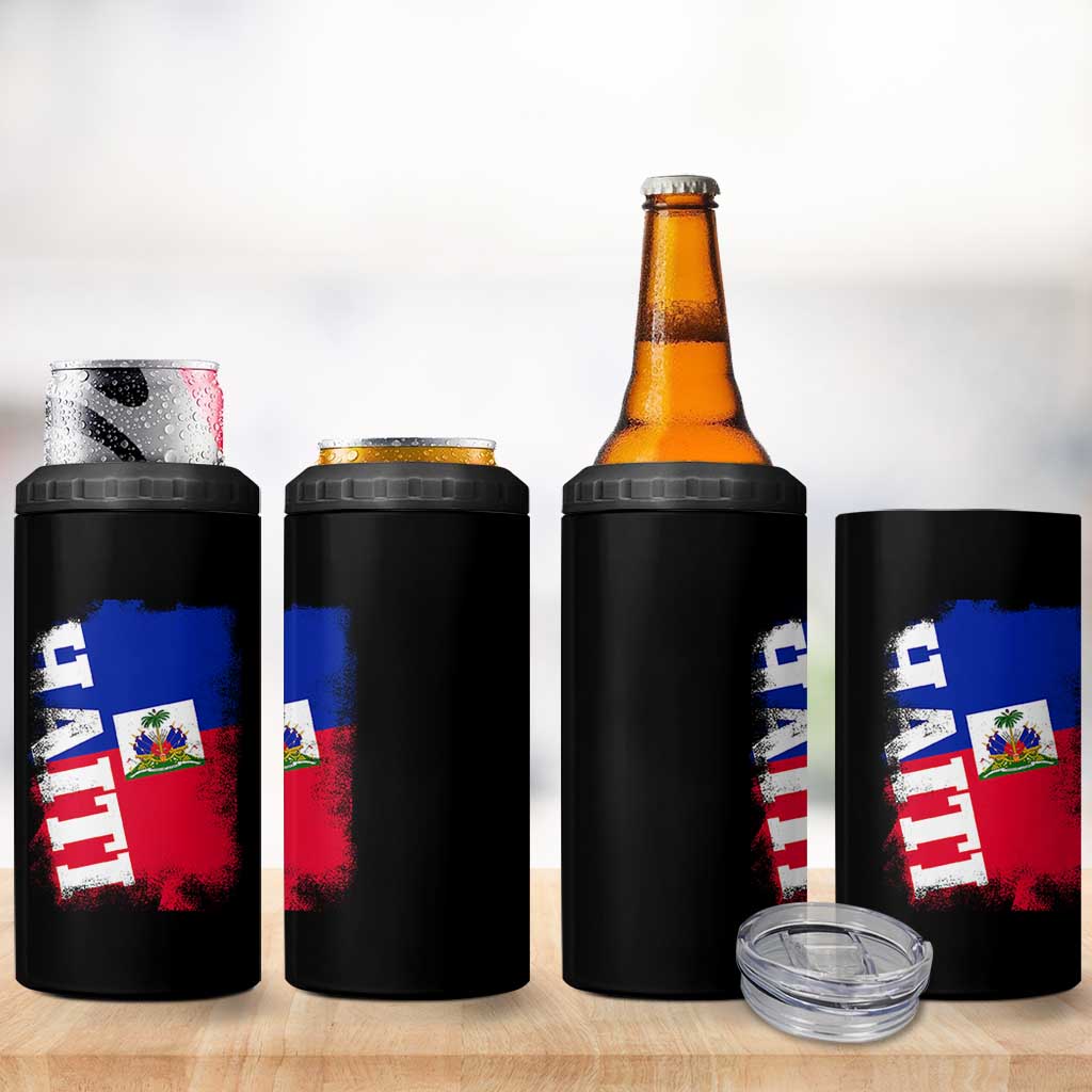 Haiti Flag Distressed Flag Graphic 4 in 1 Can Cooler Tumbler Haitian Heritage Pride