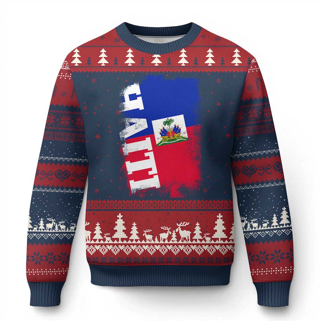 Haiti Flag Distressed Flag Graphic Ugly Christmas Sweater Haitian Heritage Pride