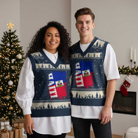 Haiti Flag Distressed Flag Graphic V-Neck Knit Sweater Vest Haitian Heritage Pride