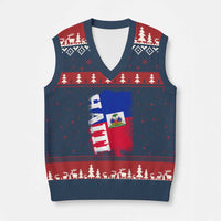 Haiti Flag Distressed Flag Graphic V-Neck Knit Sweater Vest Haitian Heritage Pride