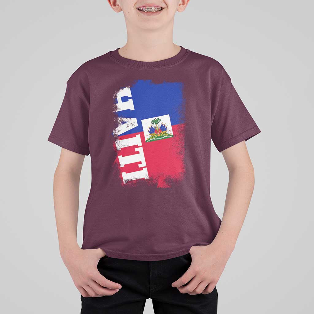 Haiti Flag Distressed Flag Graphic T Shirt For Kid Haitian Heritage Pride