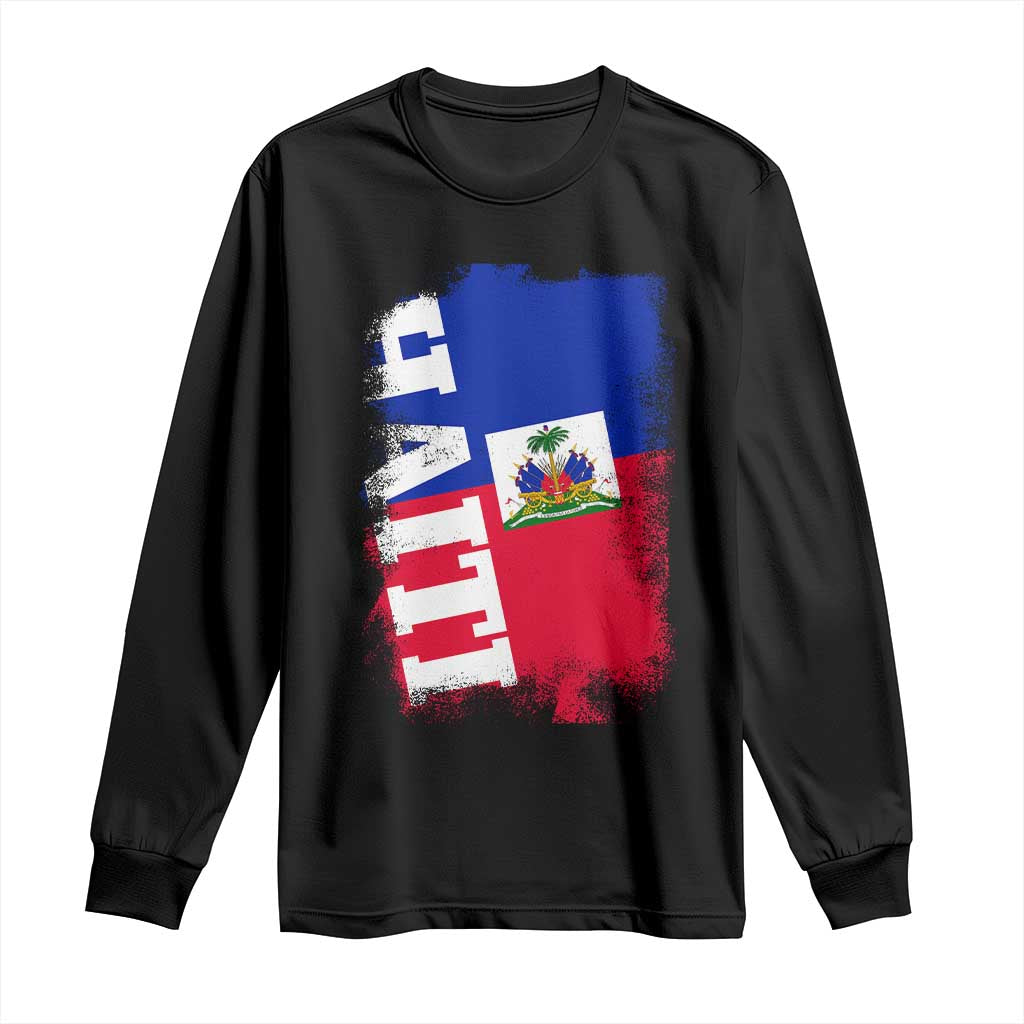Haiti Flag Distressed Flag Graphic Long Sleeve Shirt Haitian Heritage Pride