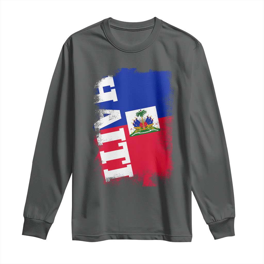 Haiti Flag Distressed Flag Graphic Long Sleeve Shirt Haitian Heritage Pride