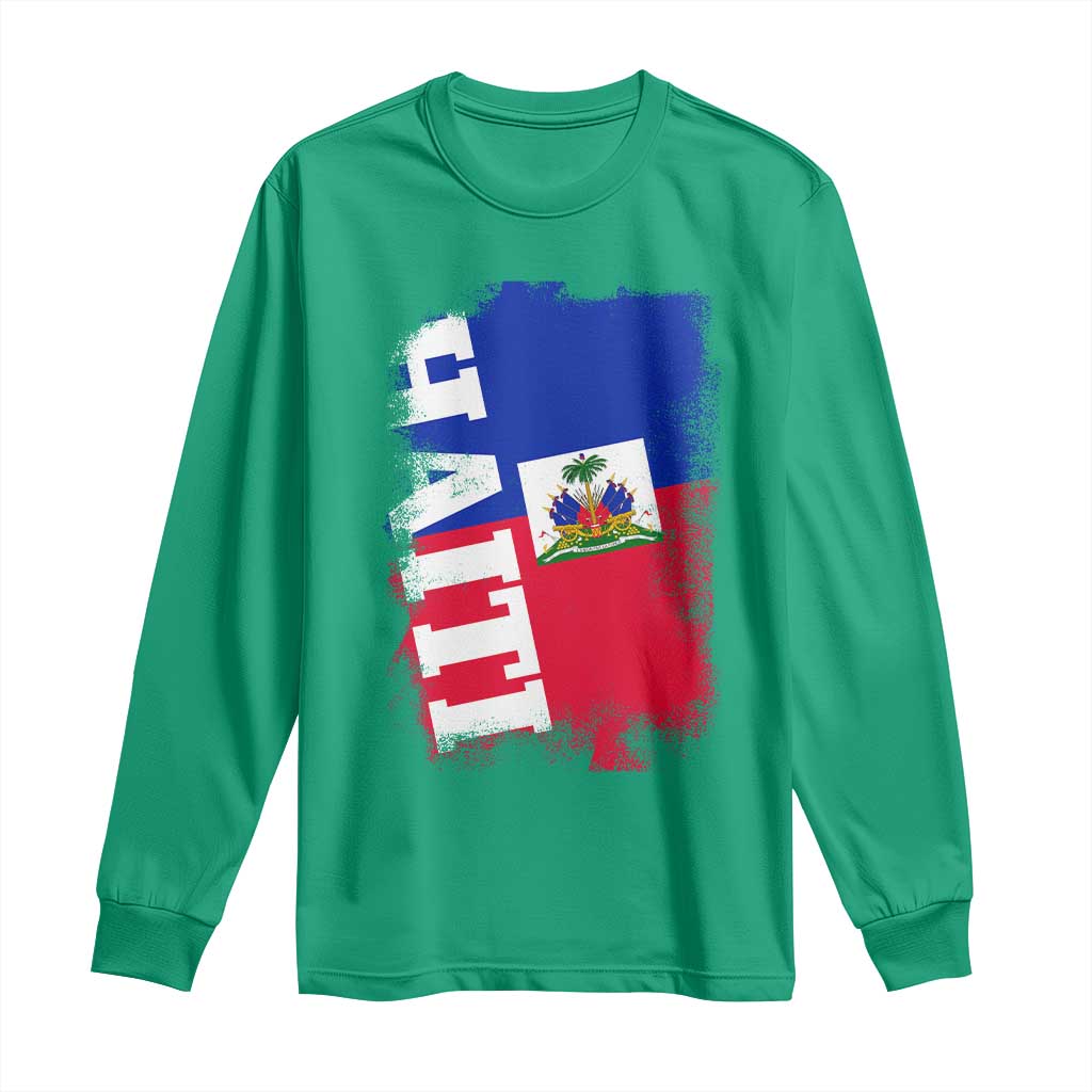 Haiti Flag Distressed Flag Graphic Long Sleeve Shirt Haitian Heritage Pride