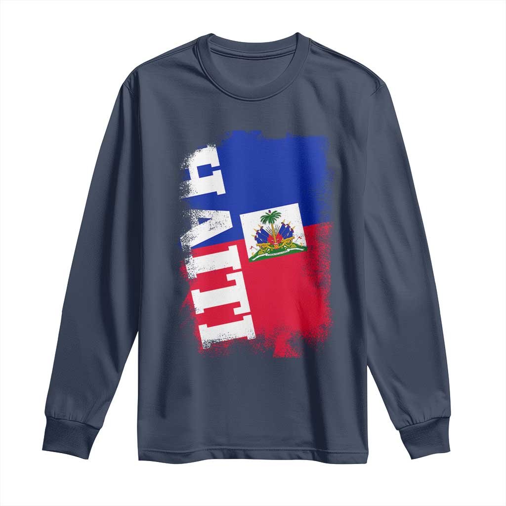 Haiti Flag Distressed Flag Graphic Long Sleeve Shirt Haitian Heritage Pride