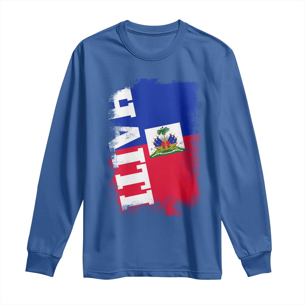 Haiti Flag Distressed Flag Graphic Long Sleeve Shirt Haitian Heritage Pride