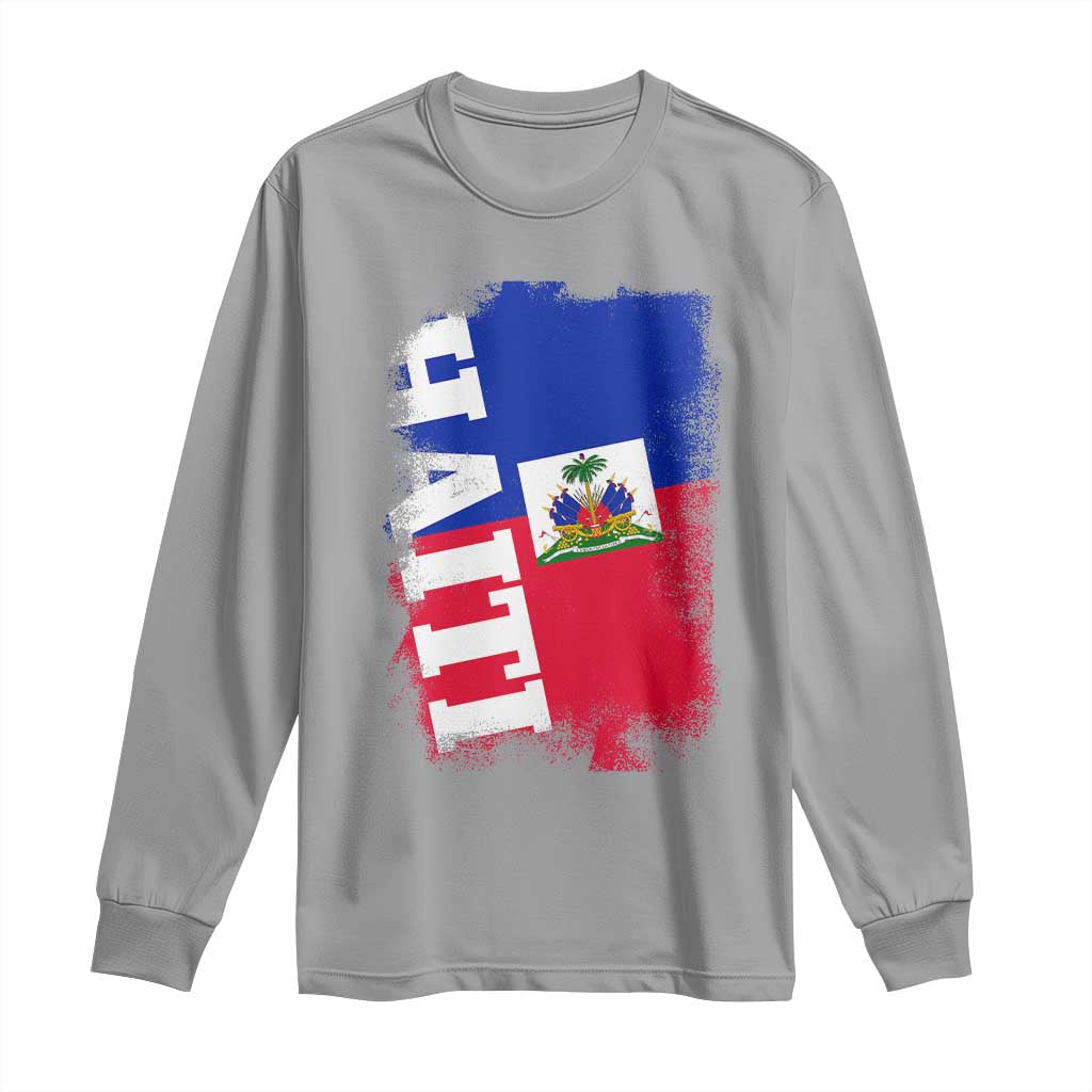 Haiti Flag Distressed Flag Graphic Long Sleeve Shirt Haitian Heritage Pride