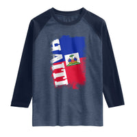 Haiti Flag Distressed Flag Graphic Raglan Shirt Haitian Heritage Pride