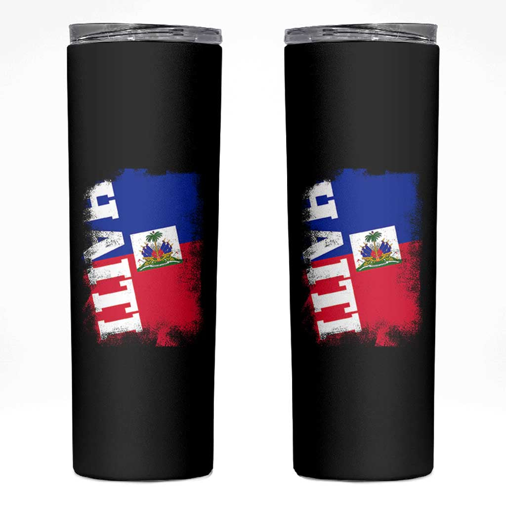 Haiti Flag Distressed Flag Graphic Skinny Tumbler Haitian Heritage Pride