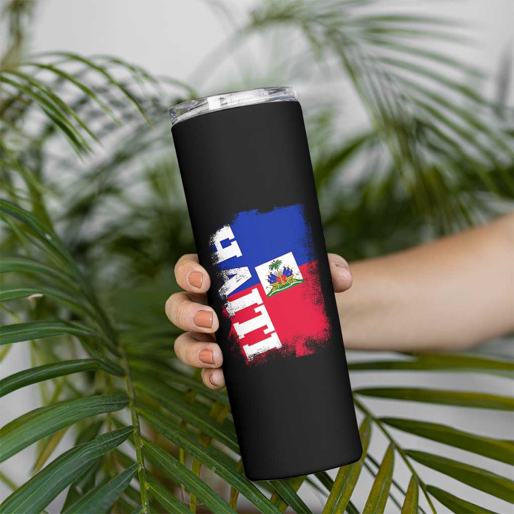 Haiti Flag Distressed Flag Graphic Skinny Tumbler Haitian Heritage Pride