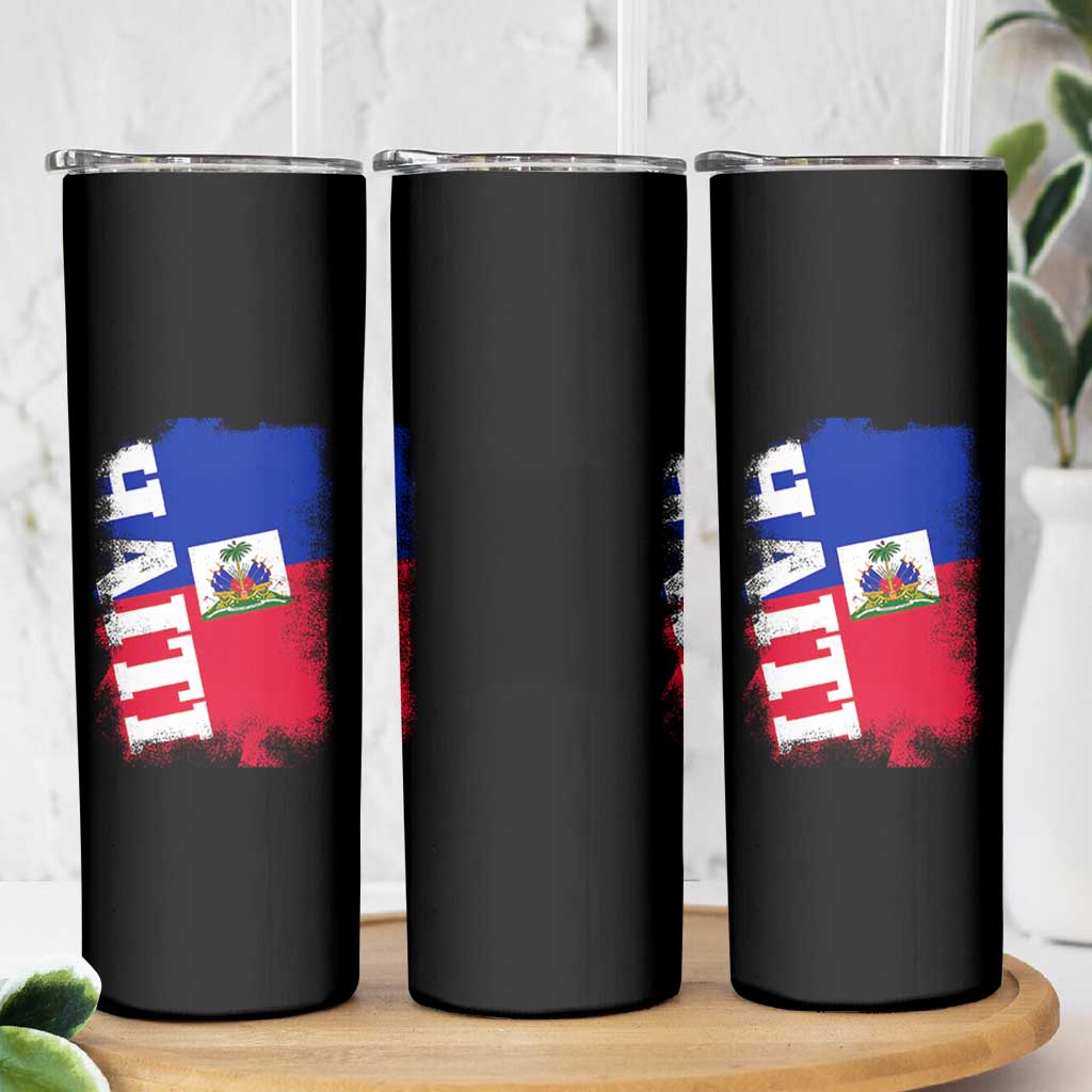 Haiti Flag Distressed Flag Graphic Skinny Tumbler Haitian Heritage Pride