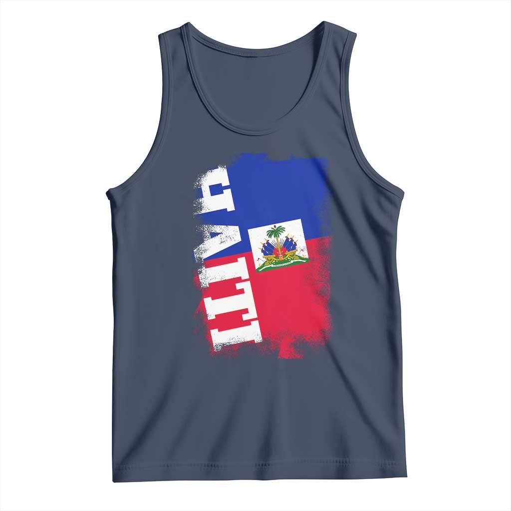 Haiti Flag Distressed Flag Graphic Tank Top Haitian Heritage Pride