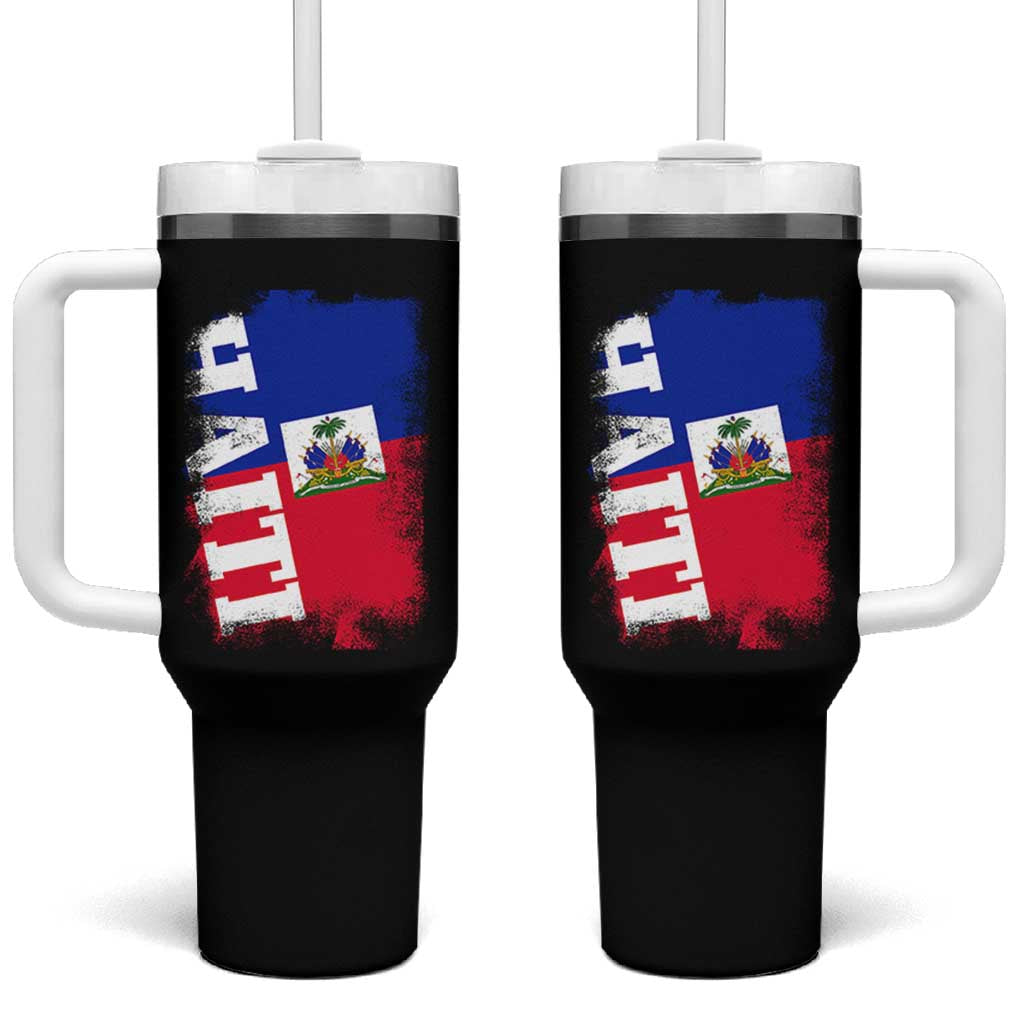 Haiti Flag Distressed Flag Graphic Tumbler With Handle Haitian Heritage Pride
