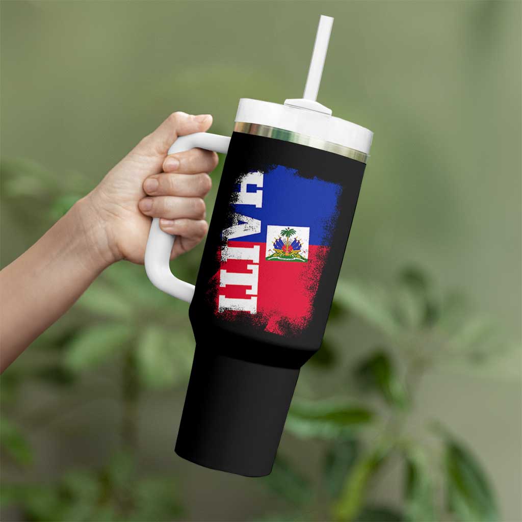 Haiti Flag Distressed Flag Graphic Tumbler With Handle Haitian Heritage Pride