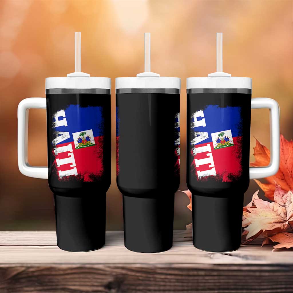 Haiti Flag Distressed Flag Graphic Tumbler With Handle Haitian Heritage Pride