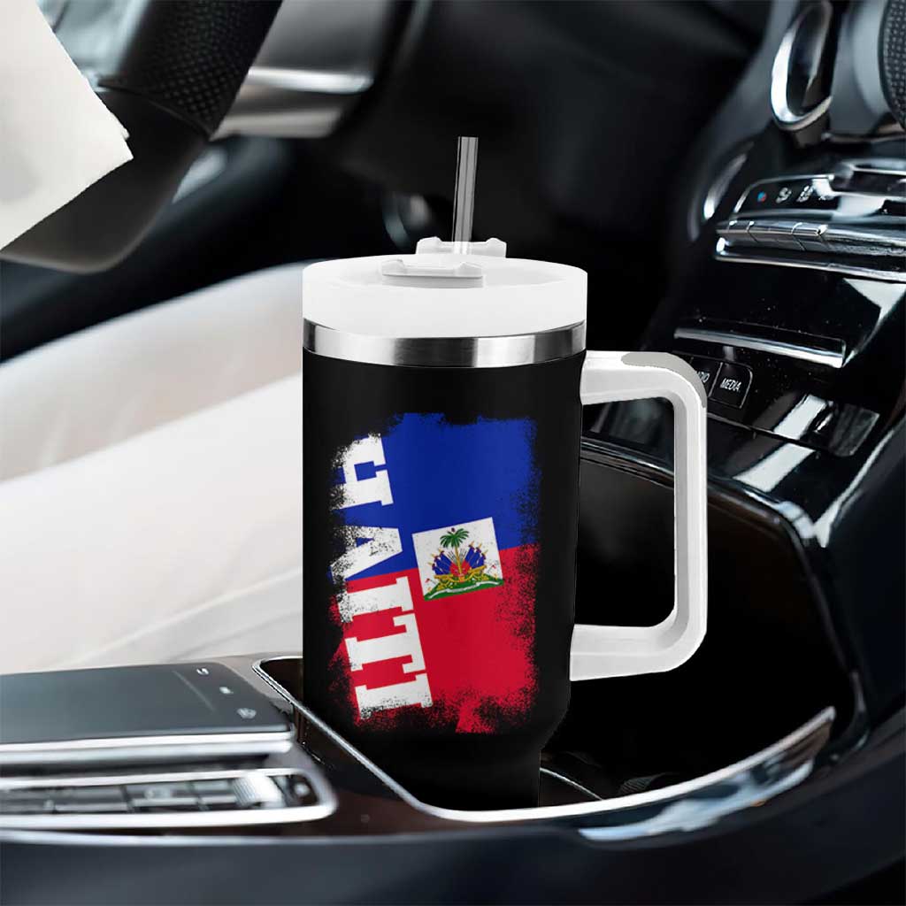 Haiti Flag Distressed Flag Graphic Tumbler With Handle Haitian Heritage Pride