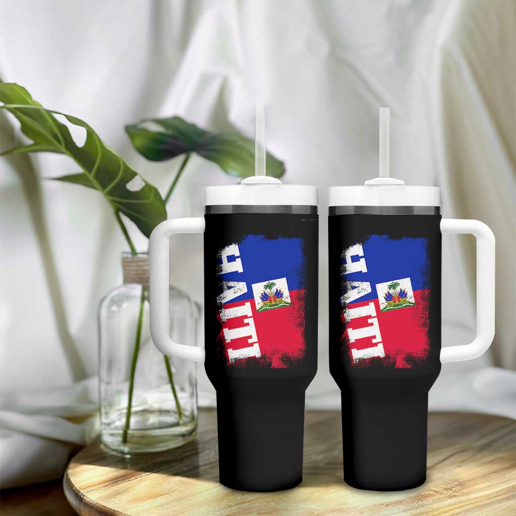 Haiti Flag Distressed Flag Graphic Tumbler With Handle Haitian Heritage Pride