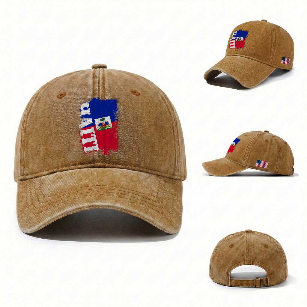 Haiti Flag Distressed Flag Graphic Washed Cotton Baseball Cap Haitian Heritage Pride