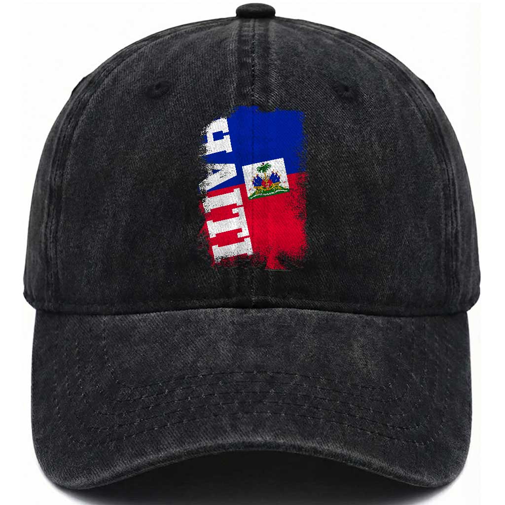 Haiti Flag Distressed Flag Graphic Washed Cotton Baseball Cap Haitian Heritage Pride