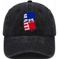 Haiti Flag Distressed Flag Graphic Washed Cotton Baseball Cap Haitian Heritage Pride
