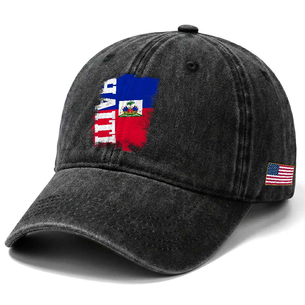 Haiti Flag Distressed Flag Graphic Washed Cotton Baseball Cap Haitian Heritage Pride
