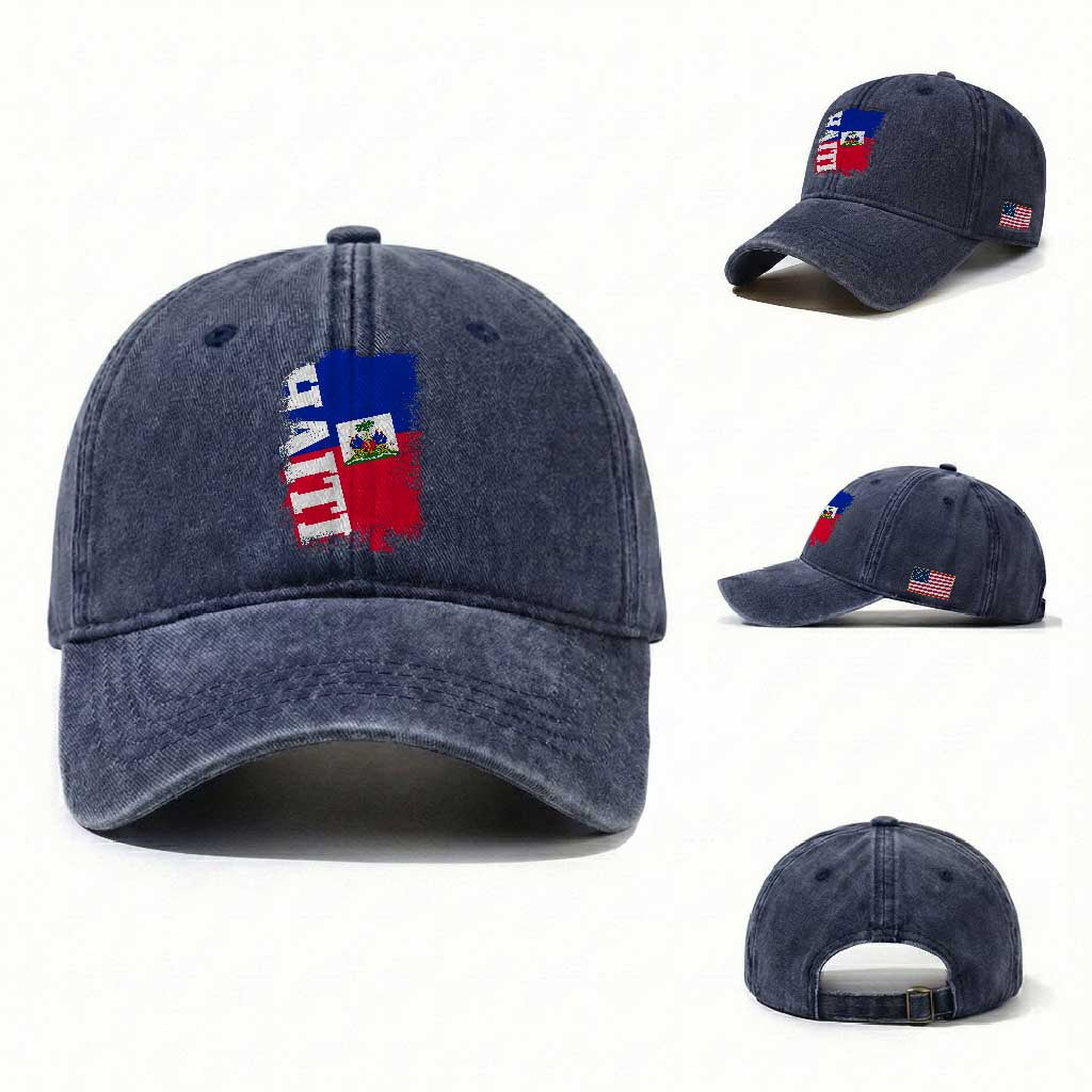 Haiti Flag Distressed Flag Graphic Washed Cotton Baseball Cap Haitian Heritage Pride
