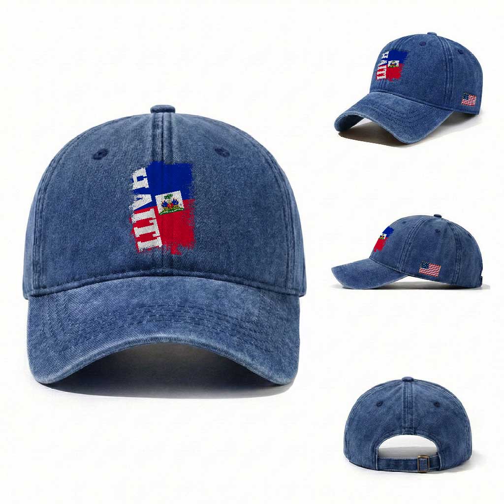 Haiti Flag Distressed Flag Graphic Washed Cotton Baseball Cap Haitian Heritage Pride