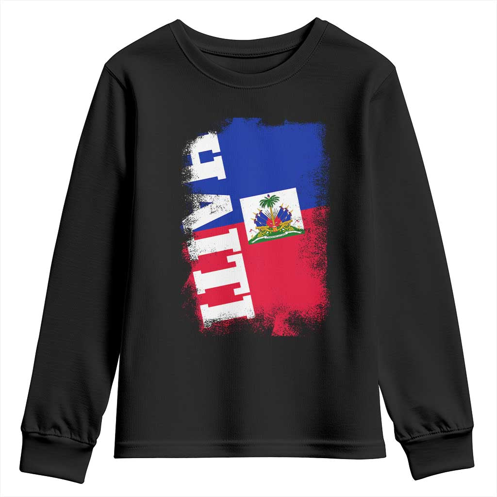 Haiti Flag Distressed Flag Graphic Youth Sweatshirt Haitian Heritage Pride