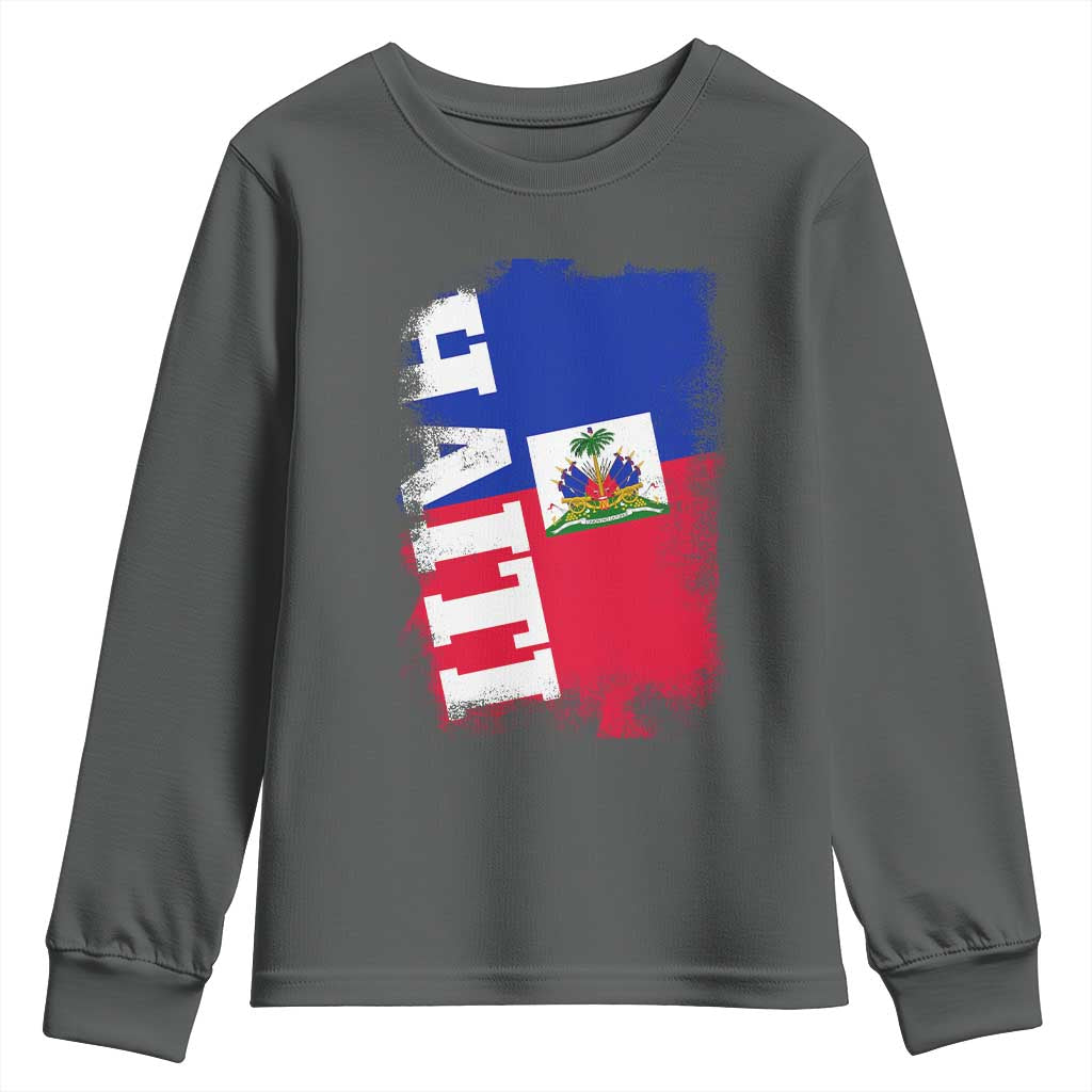 Haiti Flag Distressed Flag Graphic Youth Sweatshirt Haitian Heritage Pride