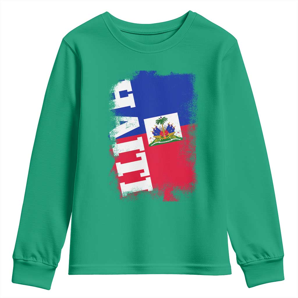 Haiti Flag Distressed Flag Graphic Youth Sweatshirt Haitian Heritage Pride