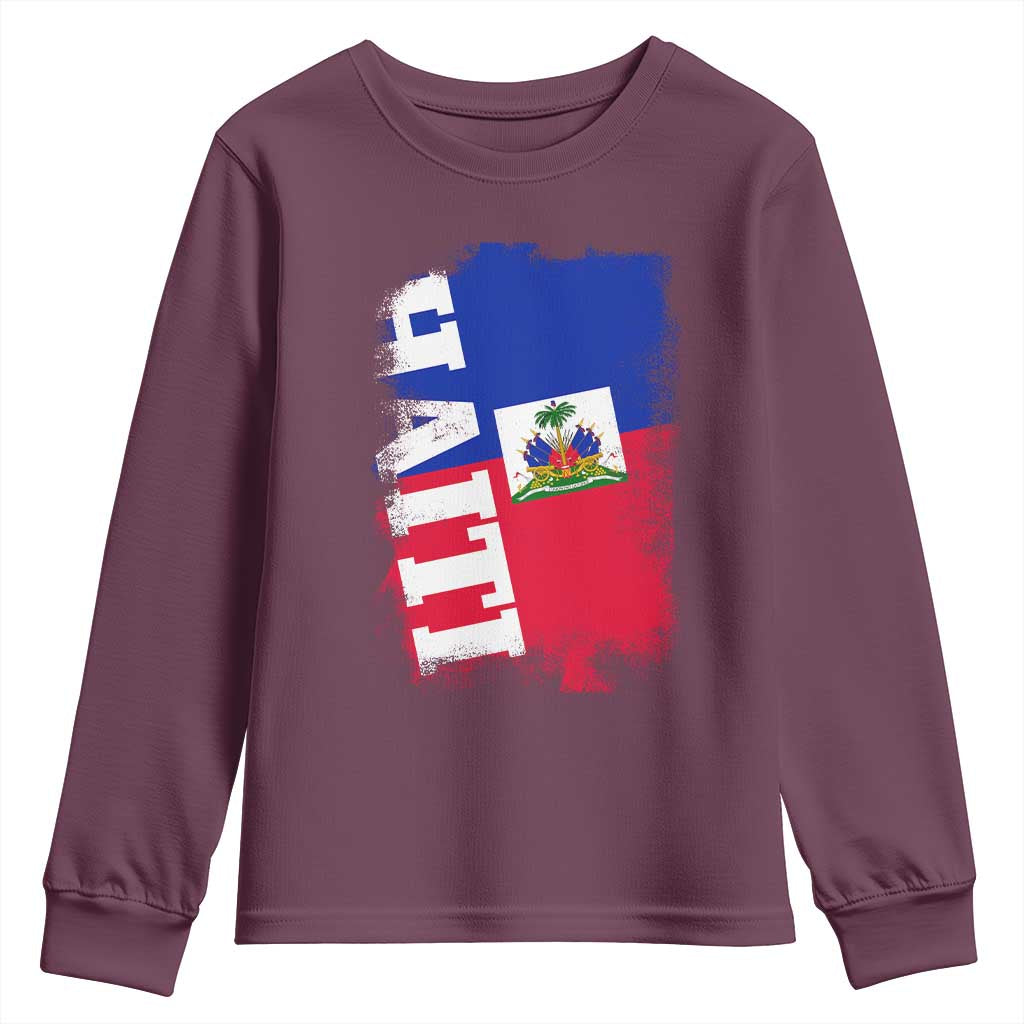 Haiti Flag Distressed Flag Graphic Youth Sweatshirt Haitian Heritage Pride