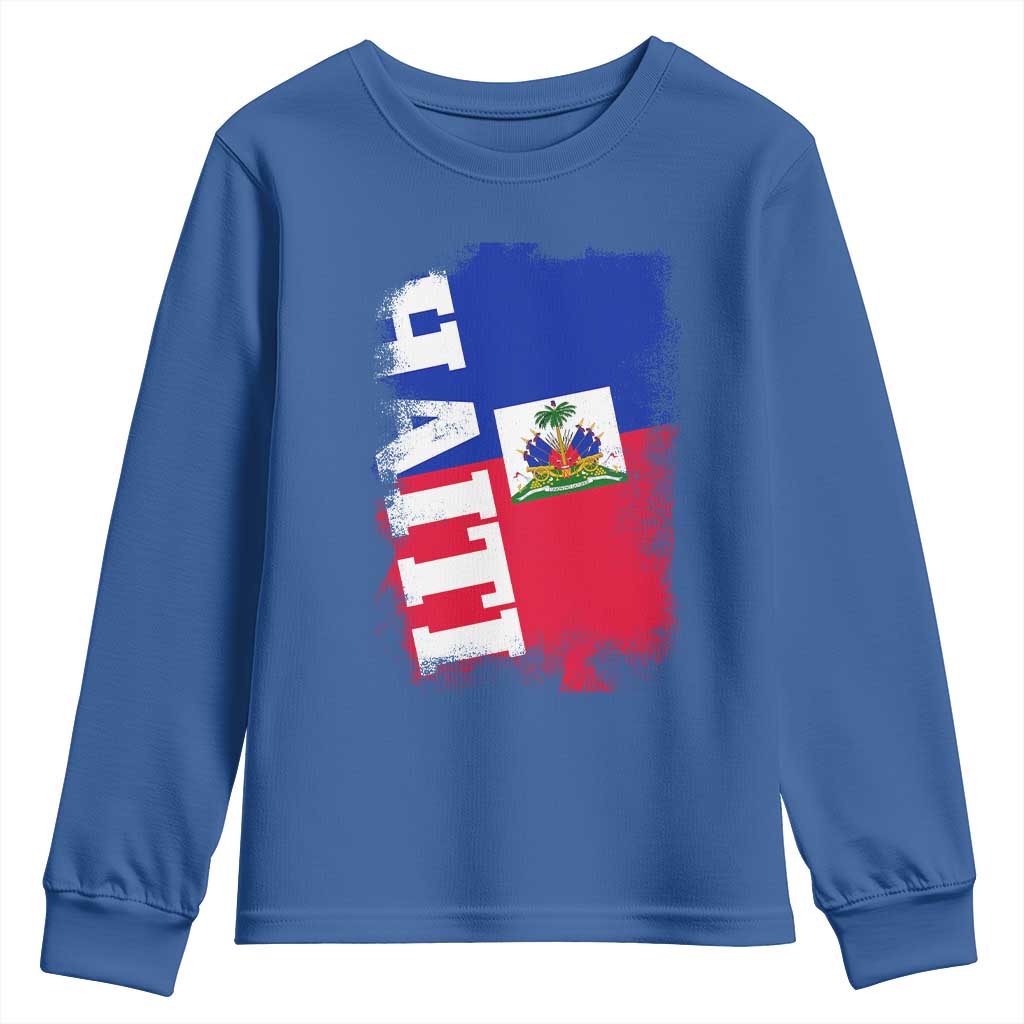 Haiti Flag Distressed Flag Graphic Youth Sweatshirt Haitian Heritage Pride