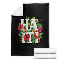 Haiti Tropical Floral Hibiscus Palm Leaves Island Graphic Throw Blanket Haitian Heritage Pride