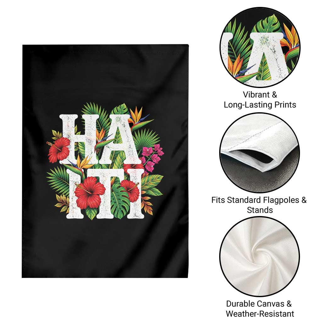 Haiti Tropical Floral Hibiscus Palm Leaves Island Graphic Garden Flag Haitian Heritage Pride