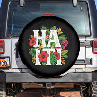 Haiti Tropical Floral Hibiscus Palm Leaves Island Graphic Spare Tire Cover Haitian Heritage Pride