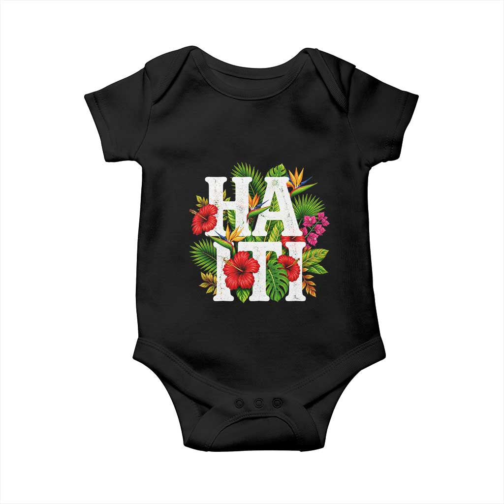 Haiti Tropical Floral Hibiscus Palm Leaves Island Graphic Baby Onesie Haitian Heritage Pride