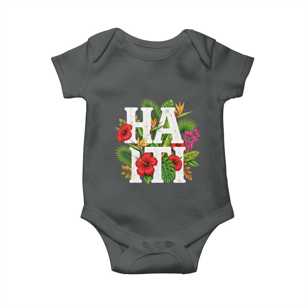 Haiti Tropical Floral Hibiscus Palm Leaves Island Graphic Baby Onesie Haitian Heritage Pride