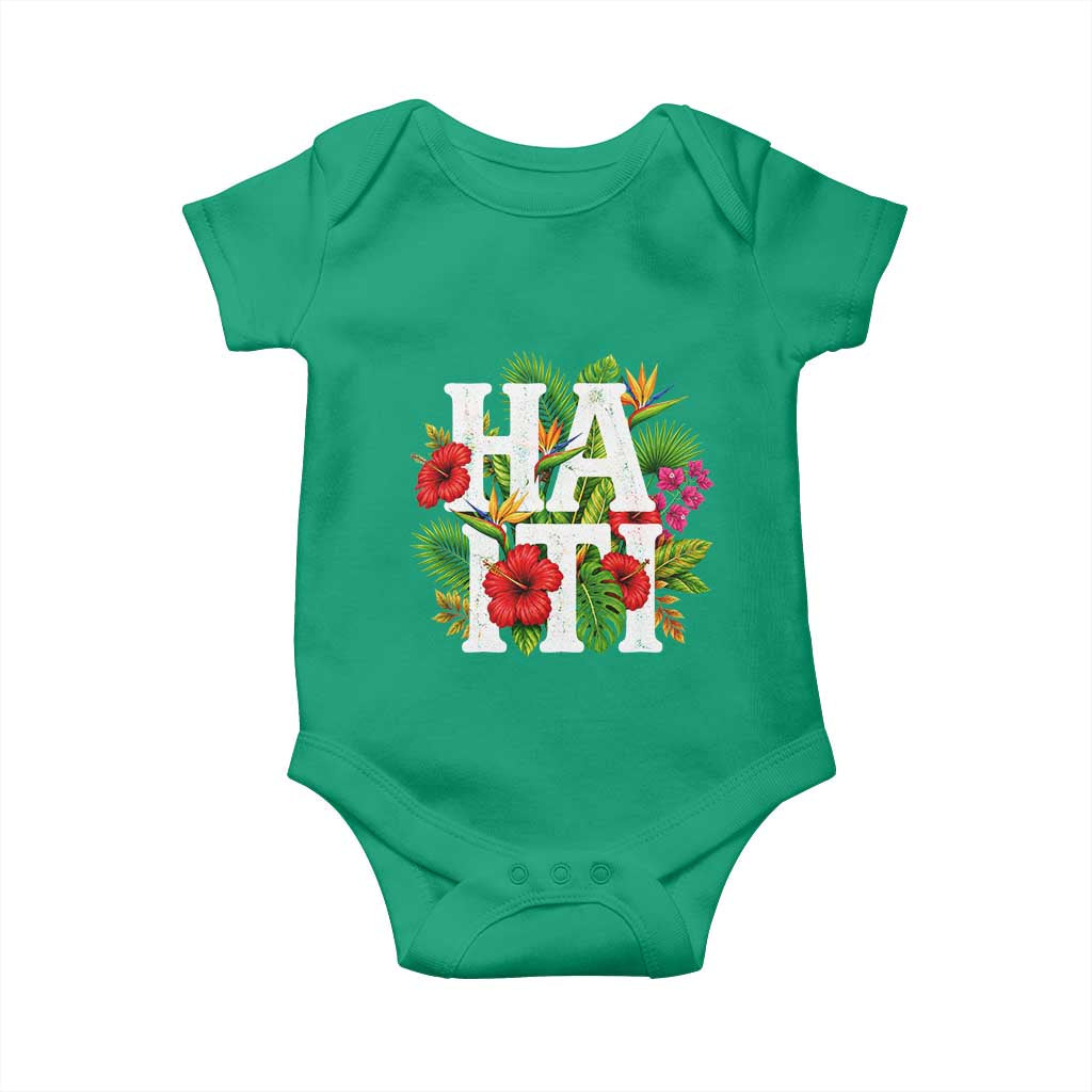 Haiti Tropical Floral Hibiscus Palm Leaves Island Graphic Baby Onesie Haitian Heritage Pride