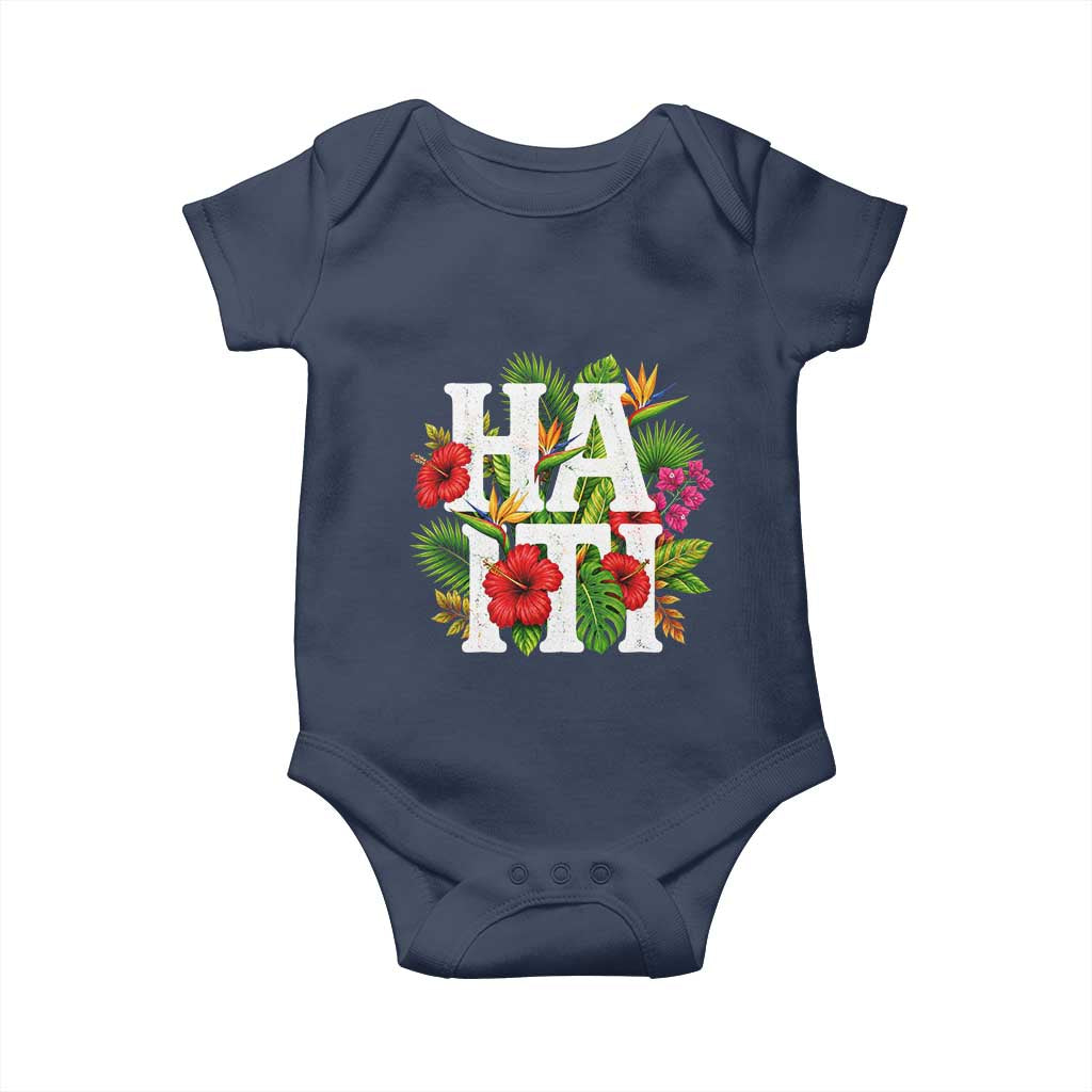Haiti Tropical Floral Hibiscus Palm Leaves Island Graphic Baby Onesie Haitian Heritage Pride