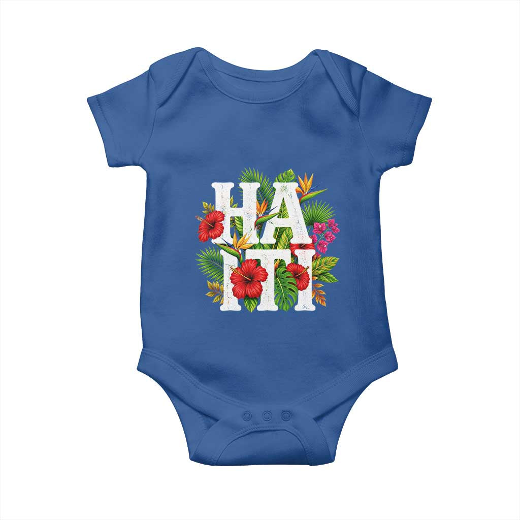 Haiti Tropical Floral Hibiscus Palm Leaves Island Graphic Baby Onesie Haitian Heritage Pride