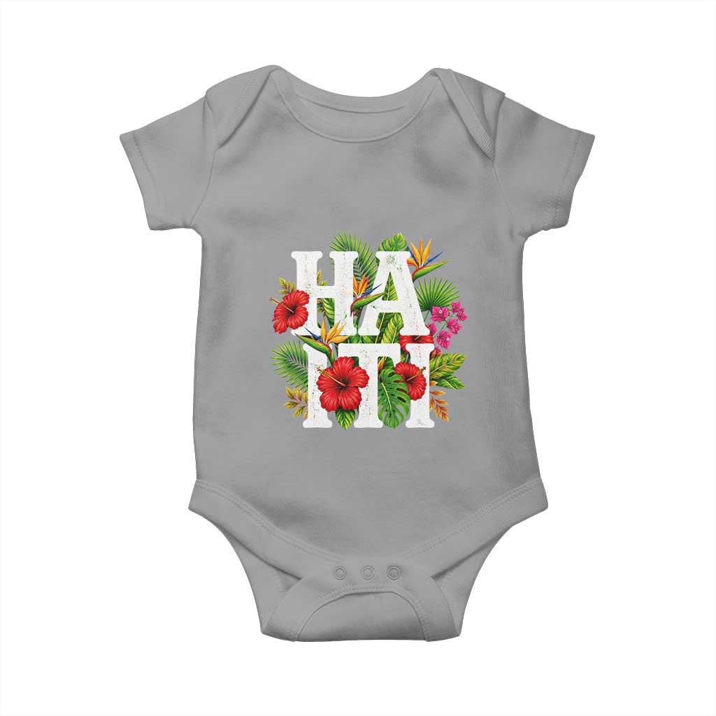 Haiti Tropical Floral Hibiscus Palm Leaves Island Graphic Baby Onesie Haitian Heritage Pride