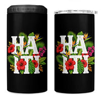 Haiti Tropical Floral Hibiscus Palm Leaves Island Graphic 4 in 1 Can Cooler Tumbler Haitian Heritage Pride