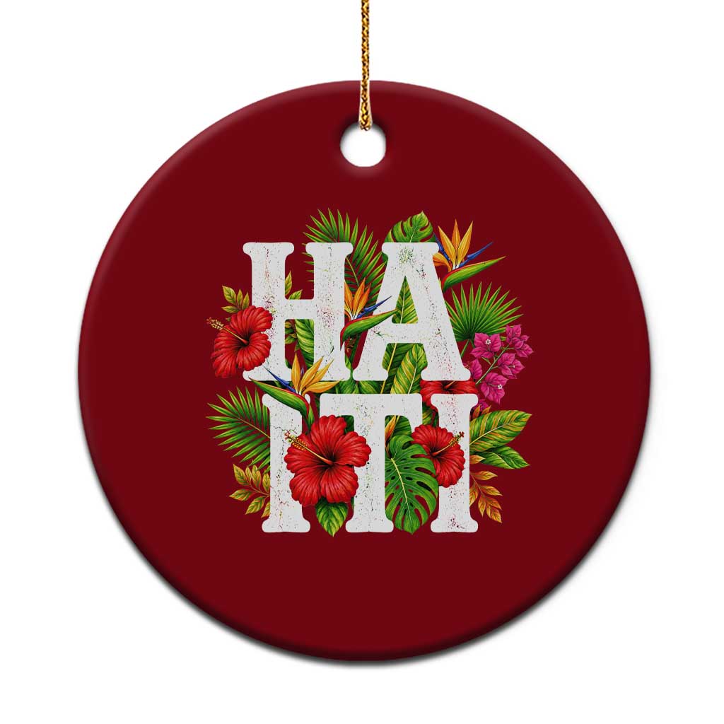 Haiti Tropical Floral Hibiscus Palm Leaves Island Graphic Ceramic Ornament Haitian Heritage Pride