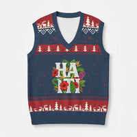 Haiti Tropical Floral Hibiscus Palm Leaves Island Graphic V-Neck Knit Sweater Vest Haitian Heritage Pride