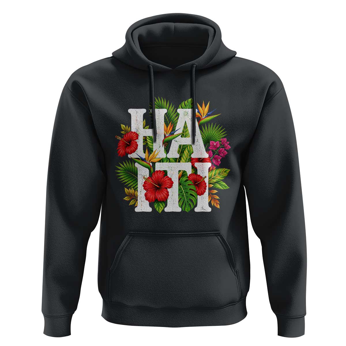 Haiti Tropical Floral Hibiscus Palm Leaves Island Graphic Hoodie Haitian Heritage Pride