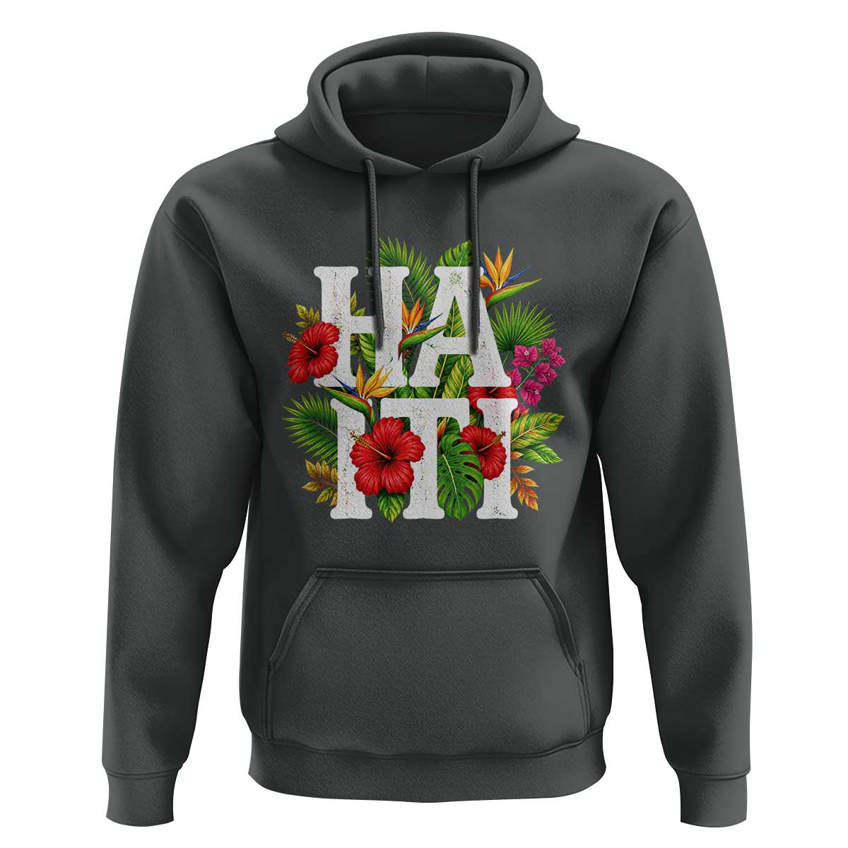 Haiti Tropical Floral Hibiscus Palm Leaves Island Graphic Hoodie Haitian Heritage Pride