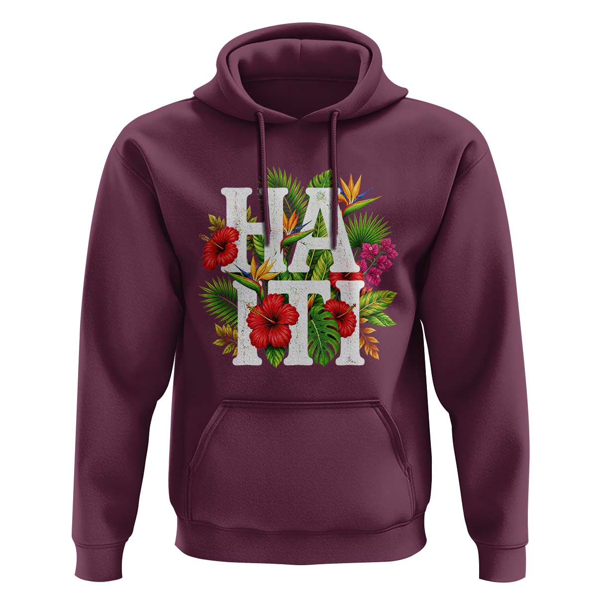 Haiti Tropical Floral Hibiscus Palm Leaves Island Graphic Hoodie Haitian Heritage Pride