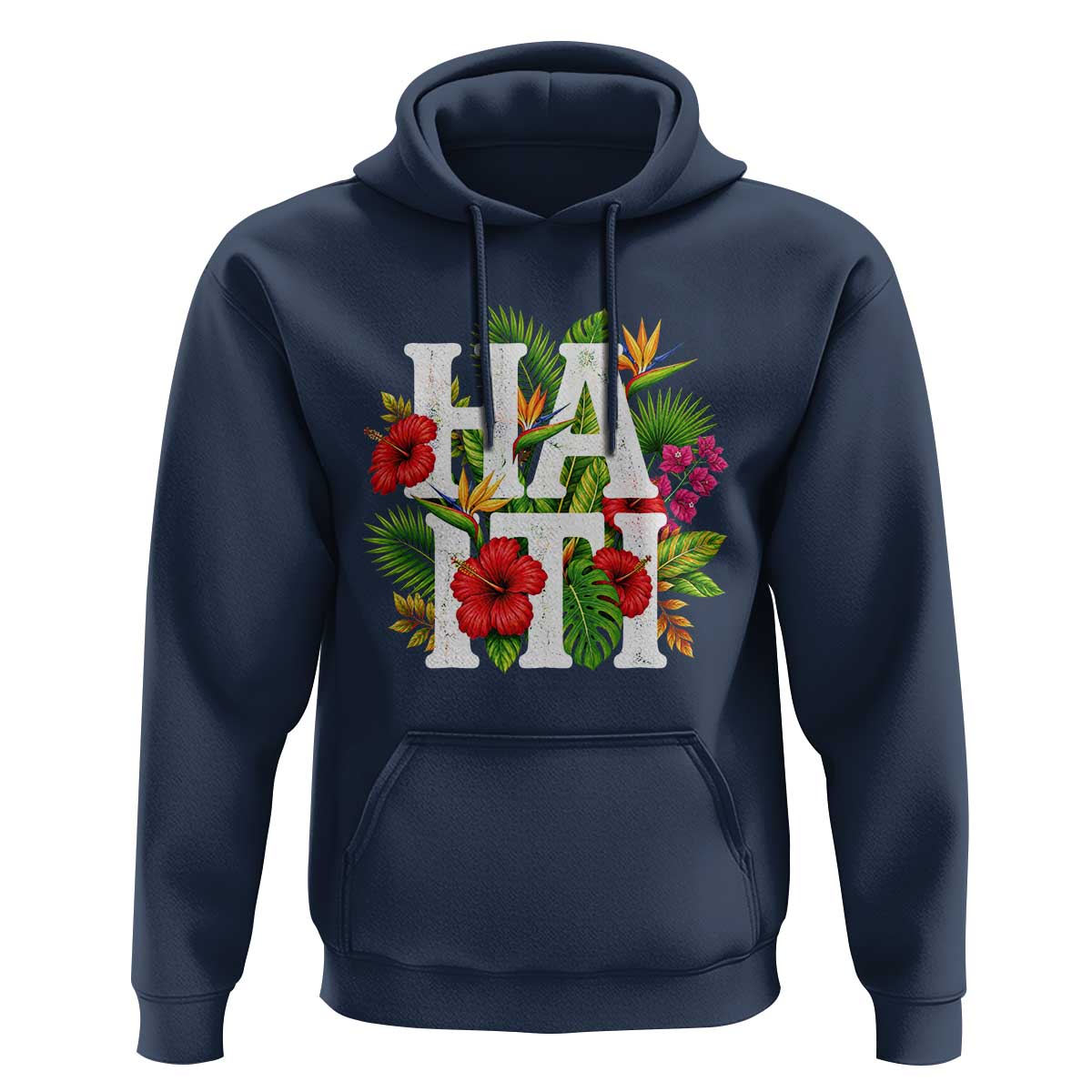 Haiti Tropical Floral Hibiscus Palm Leaves Island Graphic Hoodie Haitian Heritage Pride